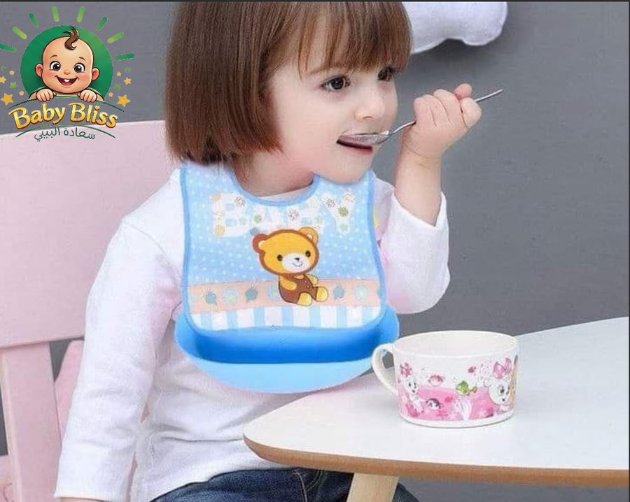 مريلة أطفال مقاومة للسوائل بجيب سيليكون